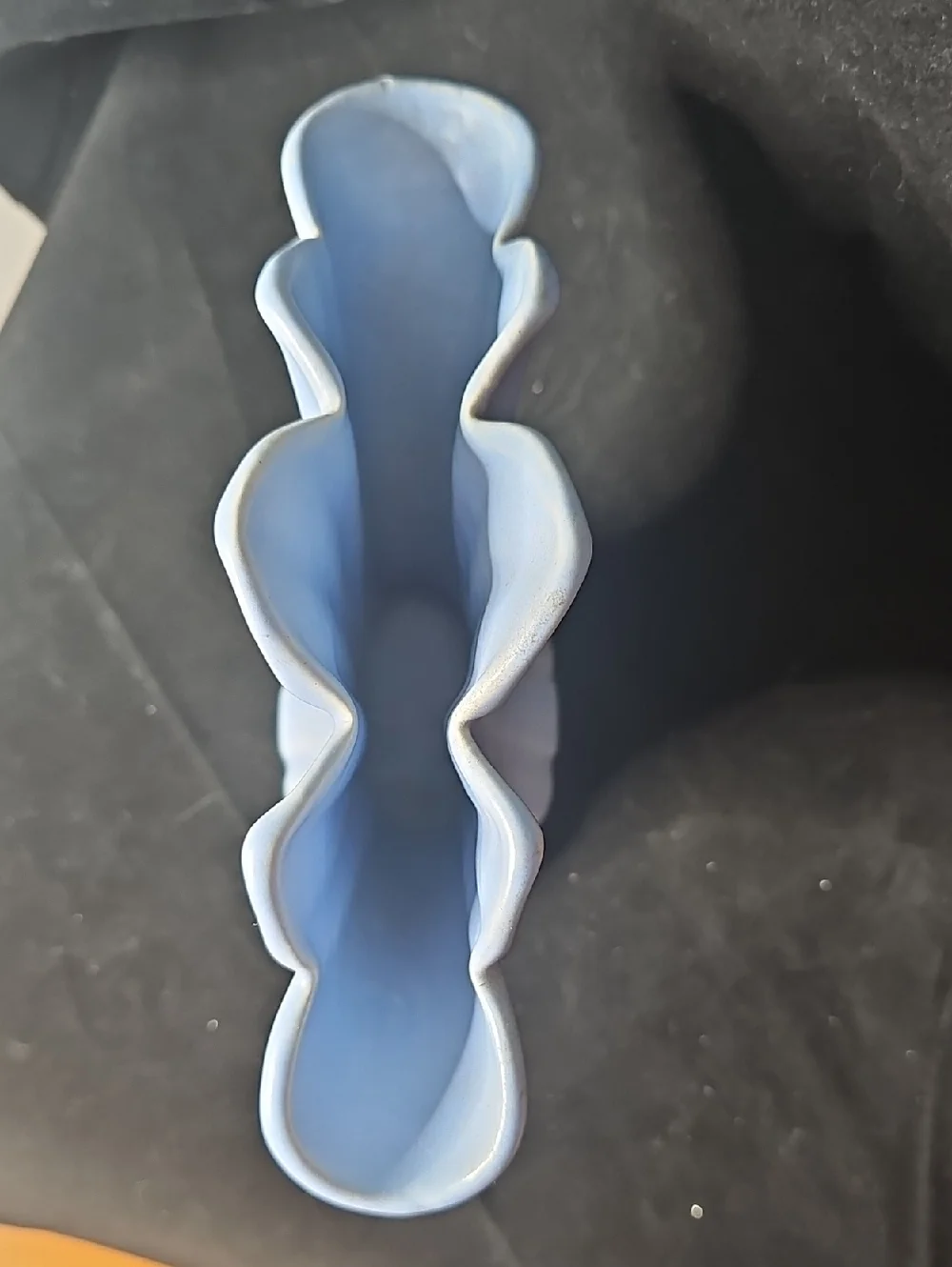 Vintage USA Ceramic Classic Fan-Shaped Ceramic Vase in Light Blue